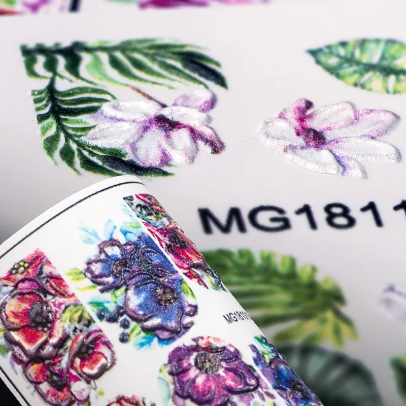 5D Tulips White Camellia Nail Stickers Embossed Relief Orchid Floral Leaf Flowers Carved Sliders Gel Polish Decoration