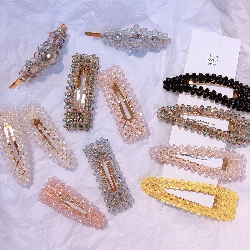 
New Korean style crystal headdress charm clear crystal vintage barrette for girl hair clip a word clip accessories 