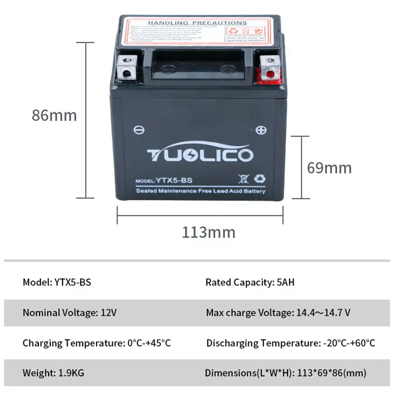 12V 5ah Sealed Maintenance-free Lead Acid start Battery 12V5 YTX5 YTZ5 MOTORCYCLE