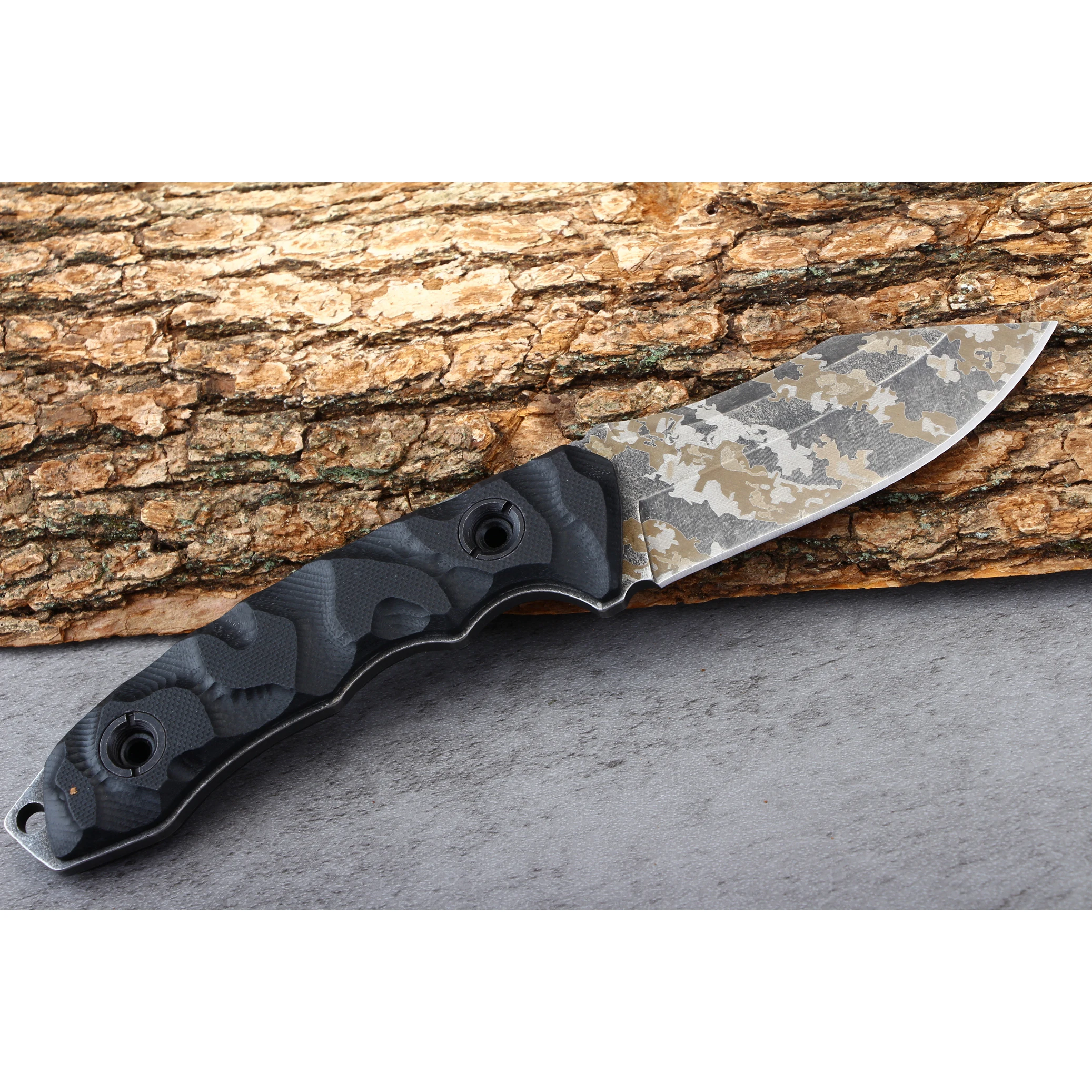 Military Camo Laser Etched Hunting Camping Survival Knife
