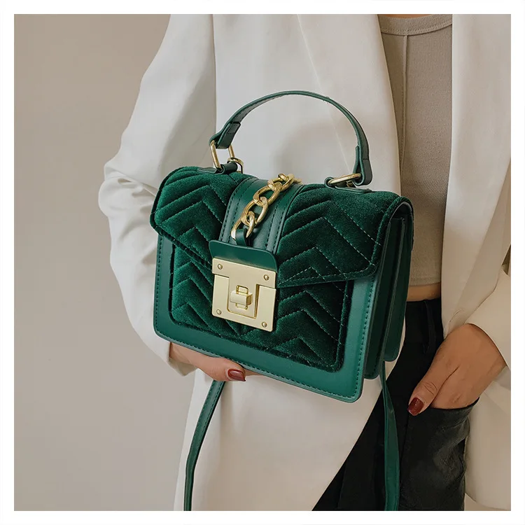 OLAF Fashionable Hand Bags Velvet Hardware Lock Bags Women Handbags Ladies Luxury Handbags Women Chain Shoulder Bag