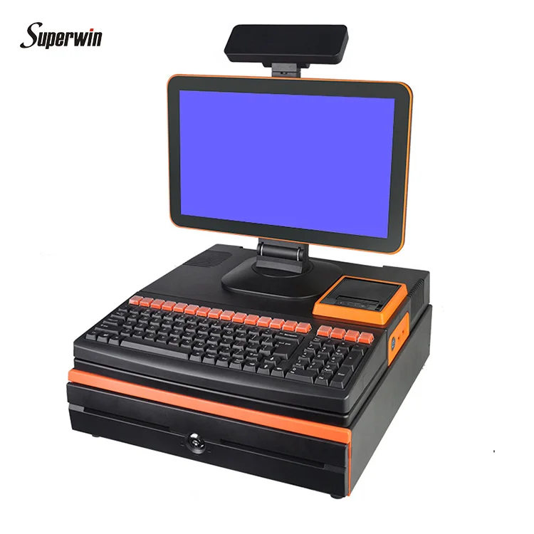 custom waterproof all in one cashier machine pos system win10with cash drawer for restaurant
