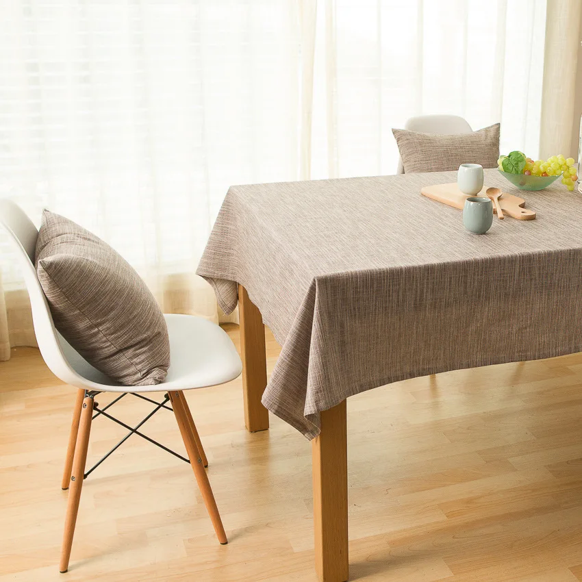Japanese style simple design light brown linen fabric customized size table cloth for home