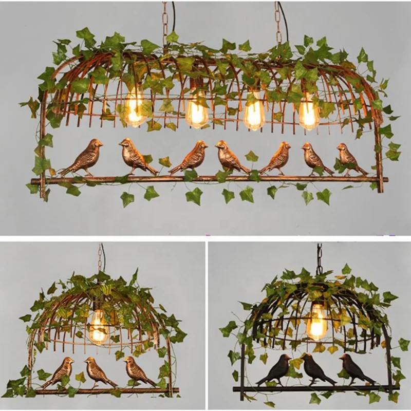 Vintage Plant Pendant Lights Bird Cage Hanging Lamp Industrial For Cafe Restaurant Bar Coffee Shop Kitchen Pendant Lamp Fixtures