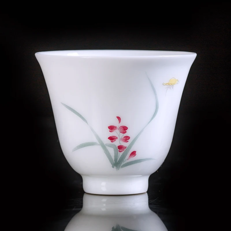 Zhong's Kiln Small Tea Cup Jingdezhen Teacup Ceramic Hand-painted Pastel Plum Orchid Bamboo and Chrysanthemum Porcelain Tea Cup