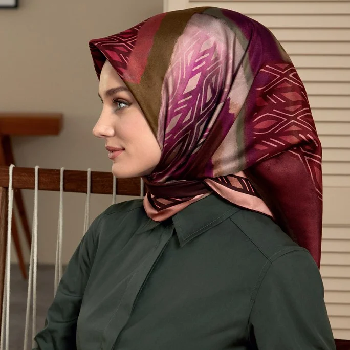 Hot sell 90 square printed women hijab Digital printed custom print  square  silk satin scarf muslim