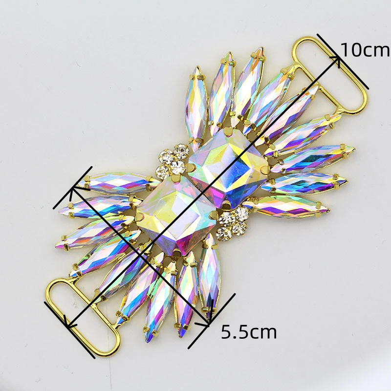 Rhinestone Applique Crystal AB Flower Sew on Rhinestones with Connectors Buckle Glass Rhinestone trim belt for Bikini Dress