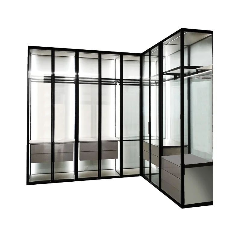 Bedroom Furniture Home Furniture Luxury Glass Door Wardrobe Modern Bedroom Tempered Glass Door Wardrobe Cabinets