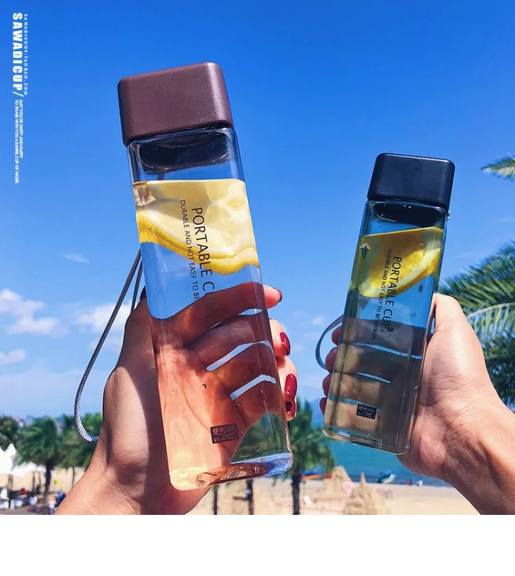 
Cute Milk Tea Bottle Water Clear Transparent Botellas De Agua Square Cute Clear Plastic Water Bottles with Custom Logo 