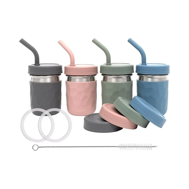 Drinking Cups with Silicone Handle for Kids to Drink Water and Milk Durable Stainless Steel Tumbler for Smoothies