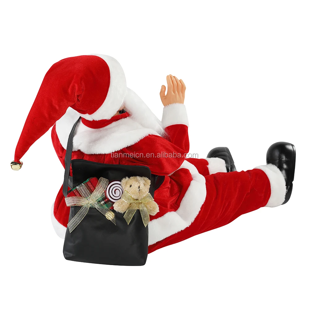 80cm Christmas Sitting Animated Santa Claus with Lighting Musical Ornament Decoration Figurine Collection Traditional Holiday