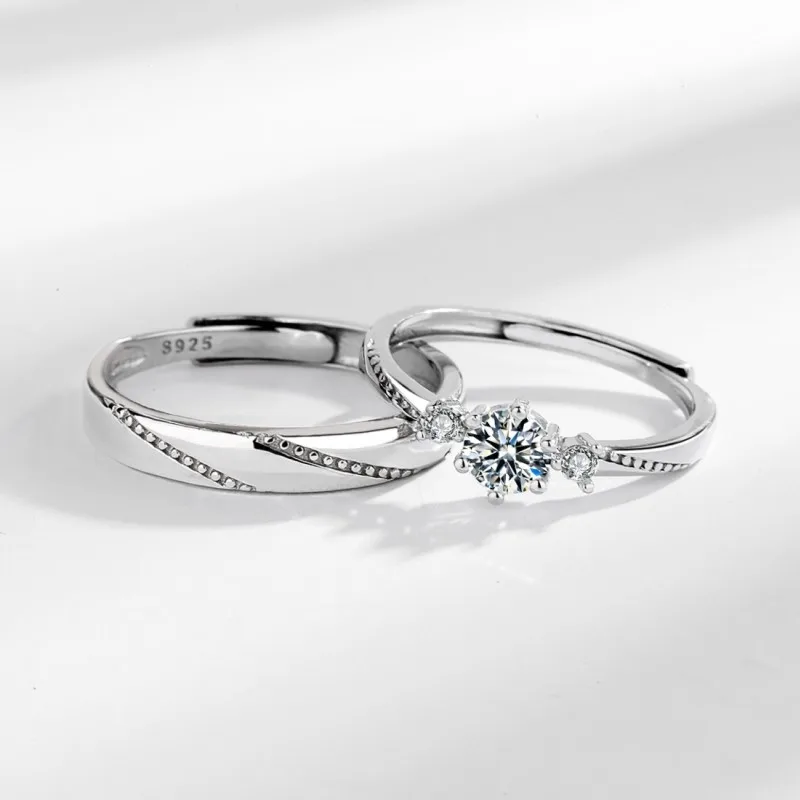 S925 Sterling Silver Couple Ring Simple and Fashionable Style with Diamonds for Love at First Sight Women Ring Jewelry Wholesale