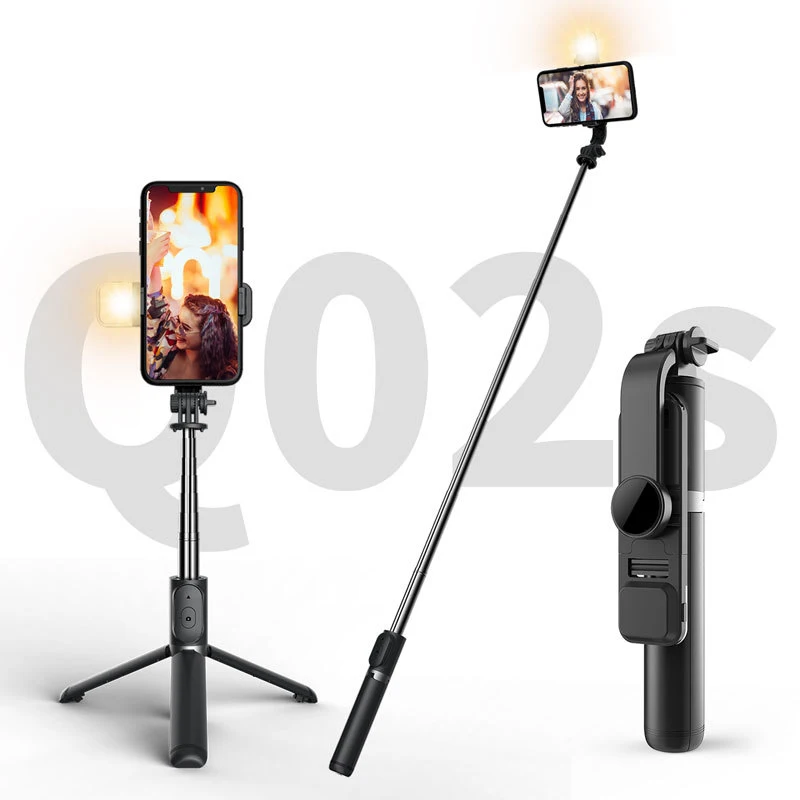 Q02s Selfie Stick Tripod With Led Fill Light Live Multifuncional Stick Selfies With Mini Light Desktop Stand
