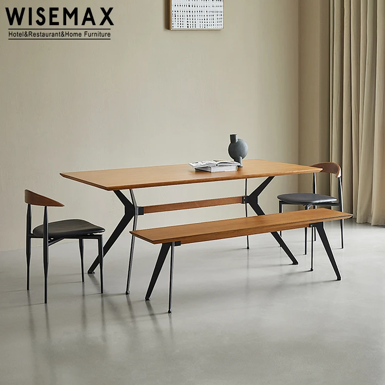 WISEMAX FURNITURE Nordic dining room furniture Rectangle ash wood frame restaurant hotel dining table with wishbone metal leg