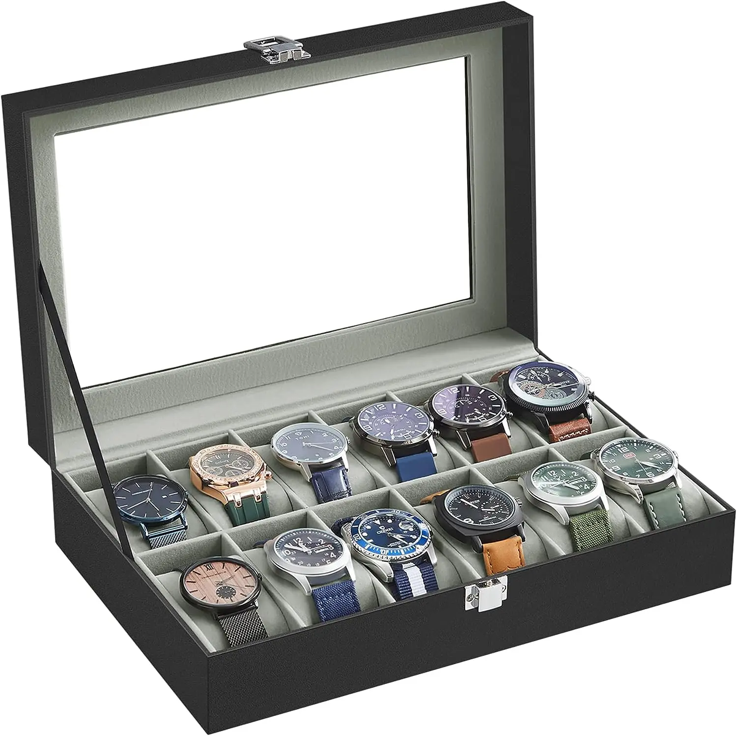Custom watch box organizer for men watch display case for men large mens watch case holder as gift