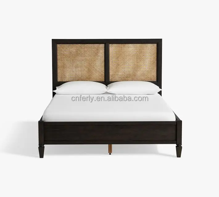 Luxury modern home furniture hotel bed American style wooden beds bedroom solid wood and rattan cane bed