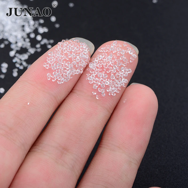 JUNAO 1.0mm 1.2mm Pointback Dust Crystal Strass Glitter Mini Transparent AB Glass Pixie Rhinestones For DIY Nail