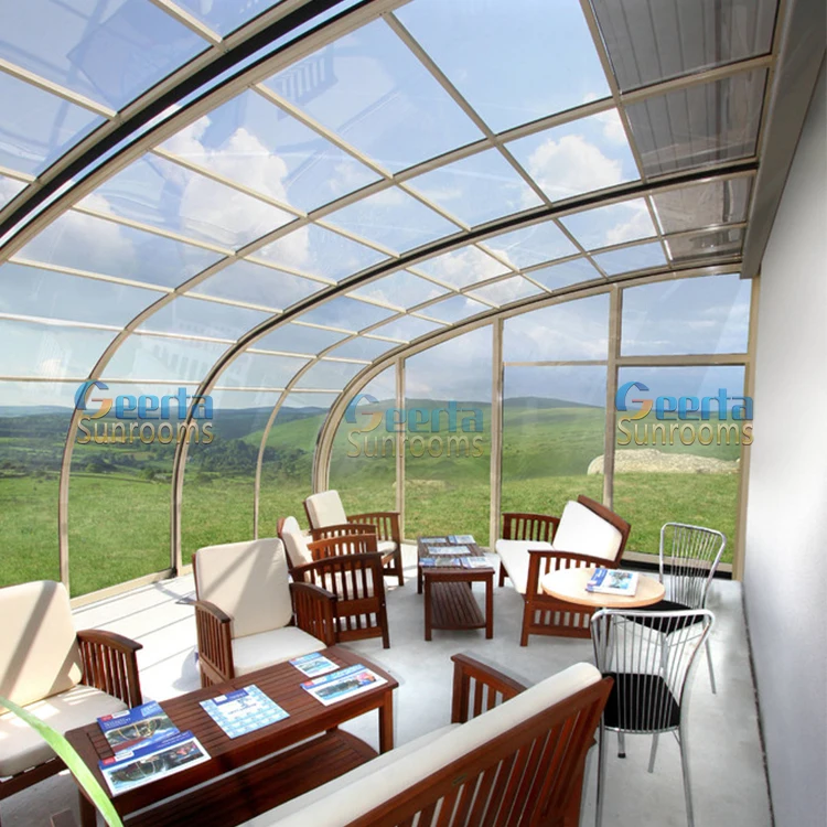 hot sale aluminum house conservatory sun room curved tempered glass house aluminium verandas