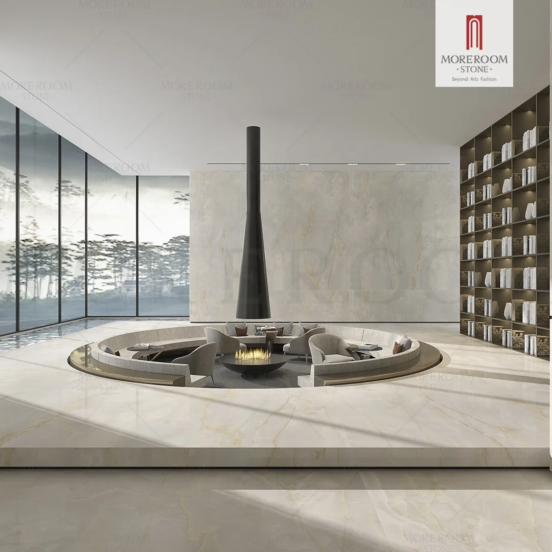 Large Size Snow White Onyx Stone Porcelain Floor Slab Wall Tiles For Bathroom