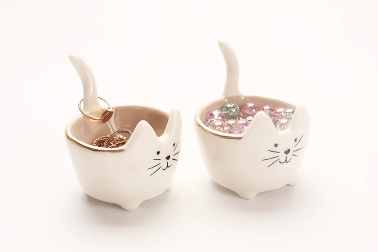 Ceramic Lovely fortune cat Design Trinket Dish Geometric Ceramic Planters  Decorative Bowls Candy Holder