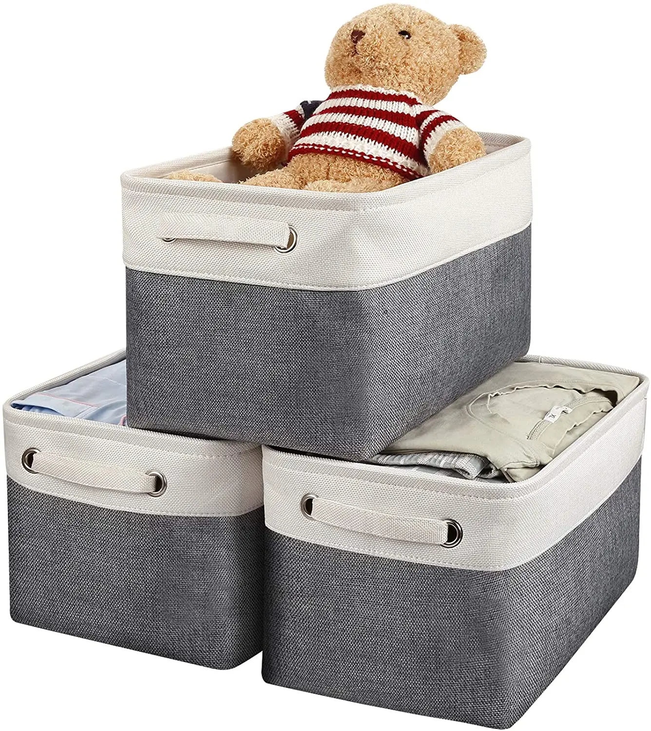 Large foldable fabric storage basket, weaving basket with handle, storage box for home office organization and storage