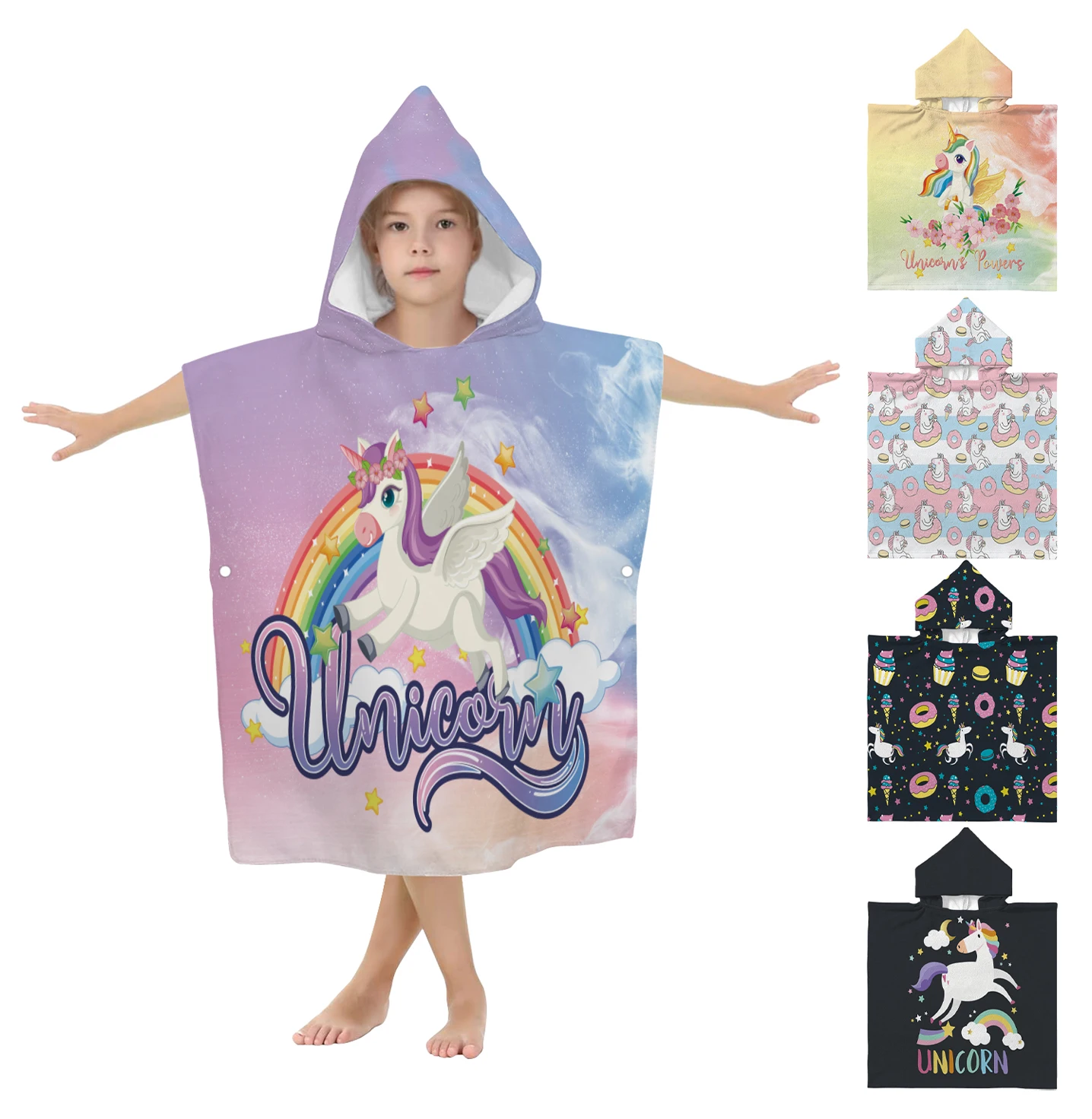 Custom Made Unicorn Pattern Kids Shower Bath Hooded Beach Towels Robe Surf Poncho Towel for children