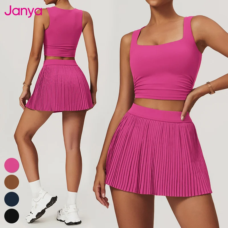 Outdoor Womens Sportswear Sports Tank Top Pleated Skirts Suit Peakball Golf Fitness 2 Piece Sets Tennis Skirt Yoga Set For Women