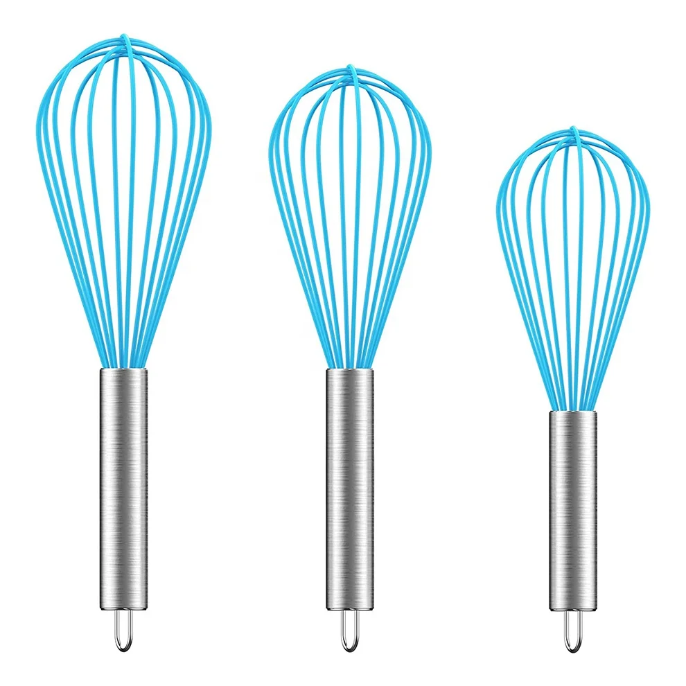 Kitchen Practical Sturdy Silicone Egg Whisk,Stainless steel egg beater cream mixer