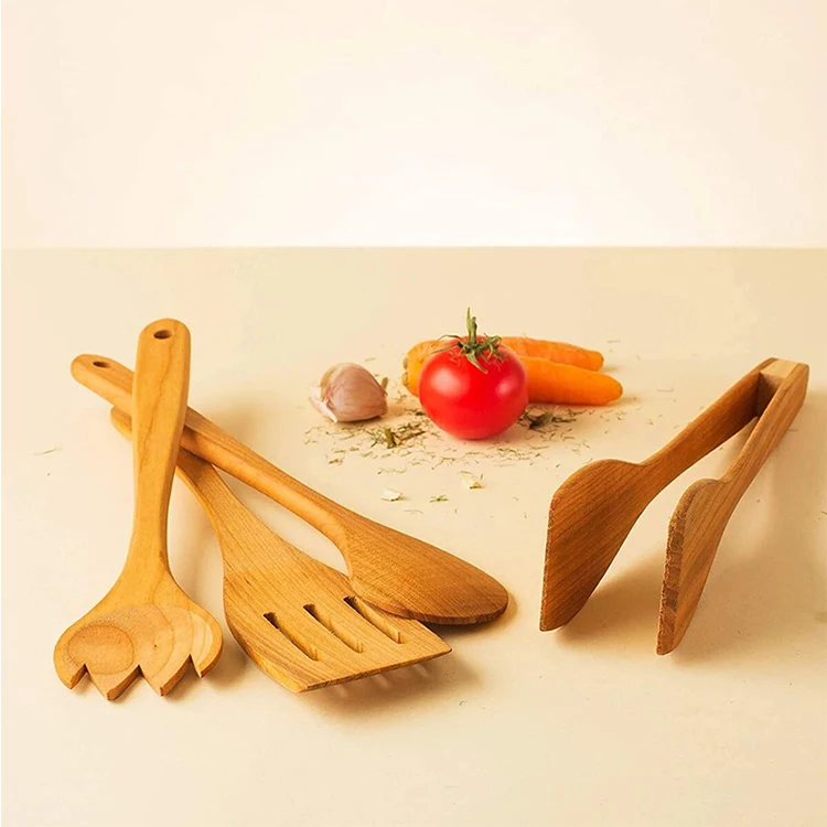 Kitchen cooking cherry wood nonstick cookware 4 pcs in 1 set wooden cooking utensils set