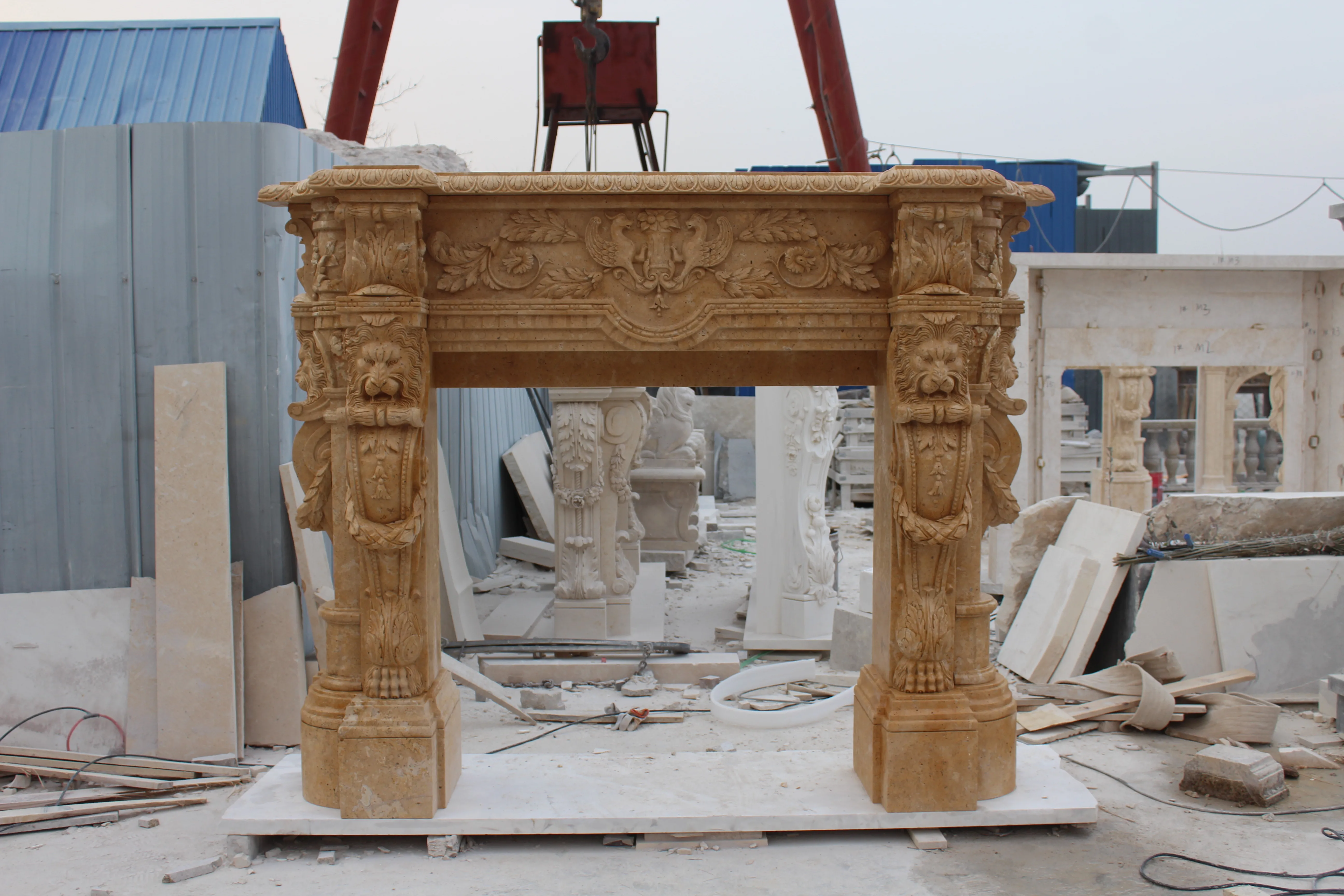 Factory handmade custom simple style yellow lion exquisite marble fireplace interior decoration antique marble fireplace