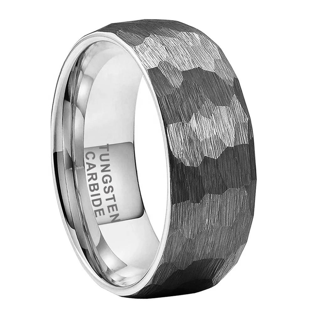 Coolstyle Jewelry 8mm Wholesale Dropshipping Domed Hammered Tungsten Carbide Ring for Men Women Fashion Engagement Wedding Band