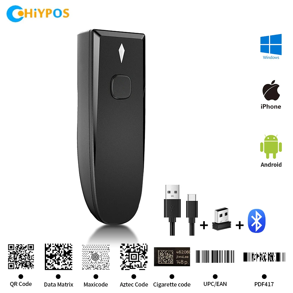 2D Mini Barcode Scanner Portable 3-in-1 Bluetooth & USB & 2.4G Wireless QR Scanner Pocket Wireless Reader bar code scan gun