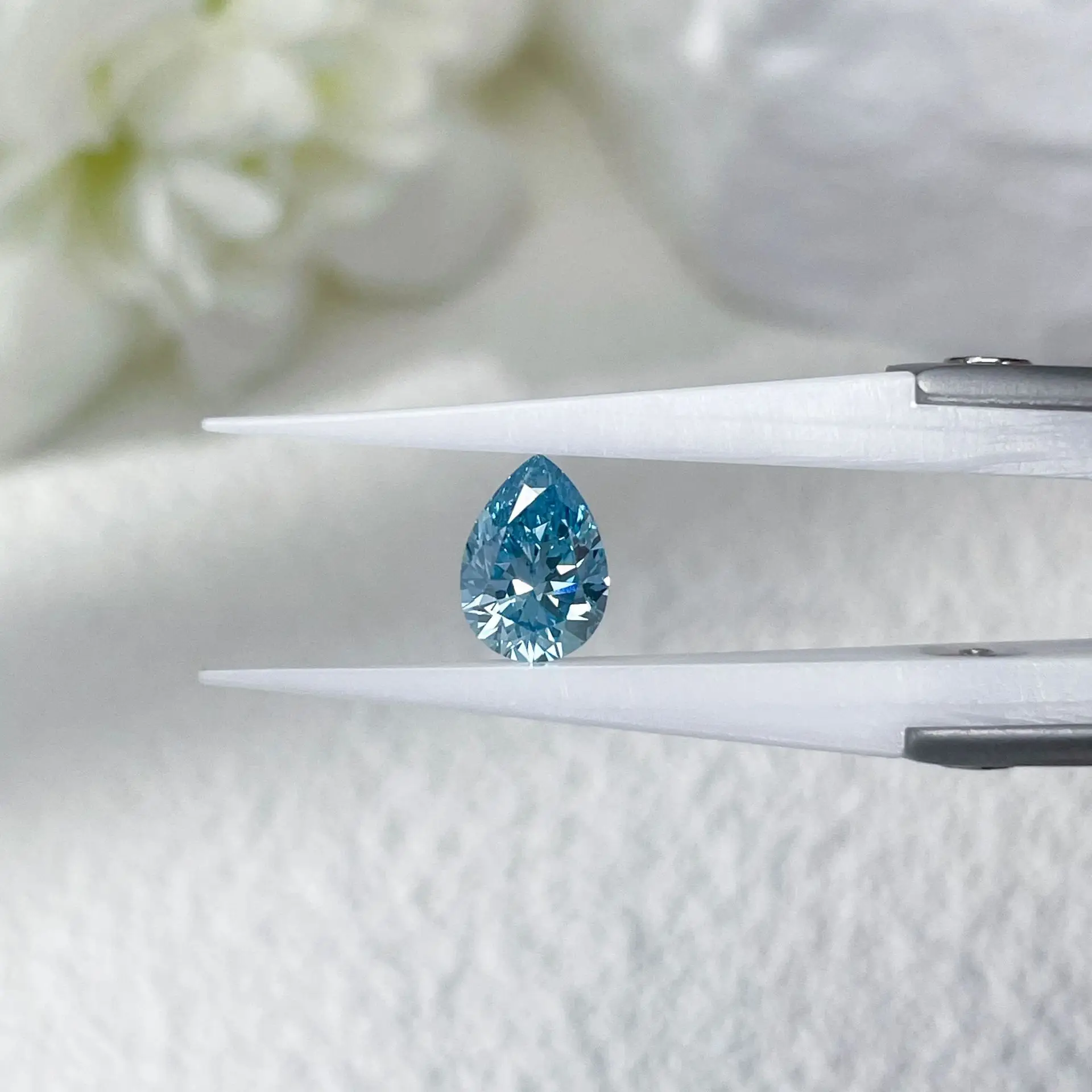 1~3carat wholesale loose synthetic pear fancy shape blue color lab grown diamonds white gold ring usage