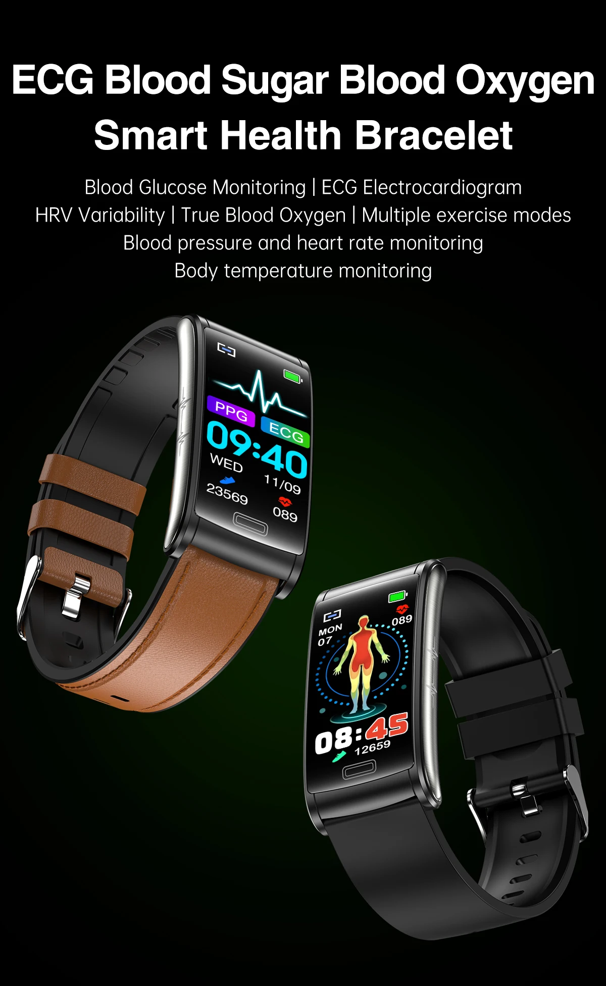 E600 Smartwatch Fashion Full Touch Display Sport Ecg Ppg Blood Glucose Monitor Bracelet Android Smart Watch