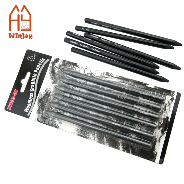 Custom Wholesale Woodless Graphite Pencil Set,HB 2B 4B 6B Art Drawing Shading For Art 11.5CM Length Sketching Pencil  Black