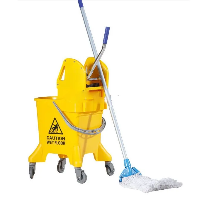 New design portable mop bucket and wringer plastic trolley cart mop bucket with side press squeeze