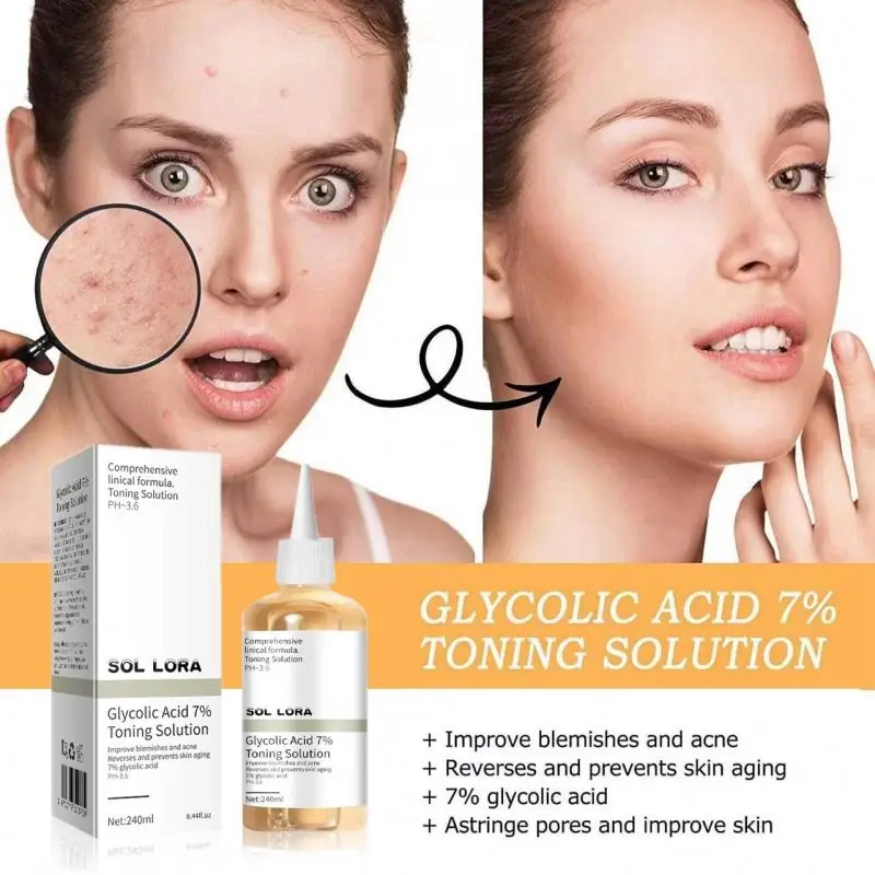 Facial Skin Care 240ML Glycolic Acid 7% Toning Solution PH 3.6 Exfoliating Mouth Closing Blackhead Fruit Acid Essence Water