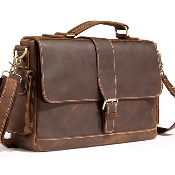 Crazy Horse Shoulder Computer Bag School Bag Leather Boy Laptop Leather Bags For Men Genuine Leather Shoulder