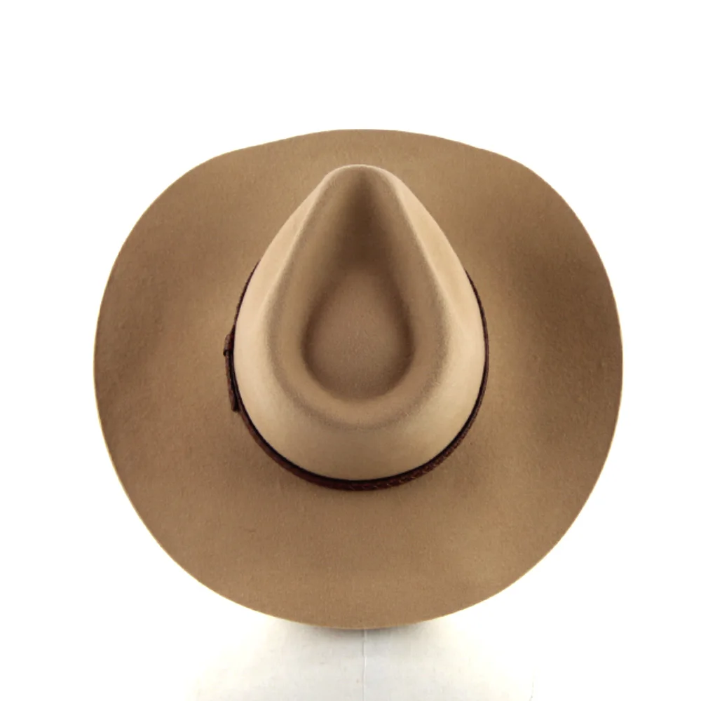 LiHua Wholesale Unisex 100% Wool Felt Large Brim Cowboy Hat Men Customized Leather Cowboy Hats