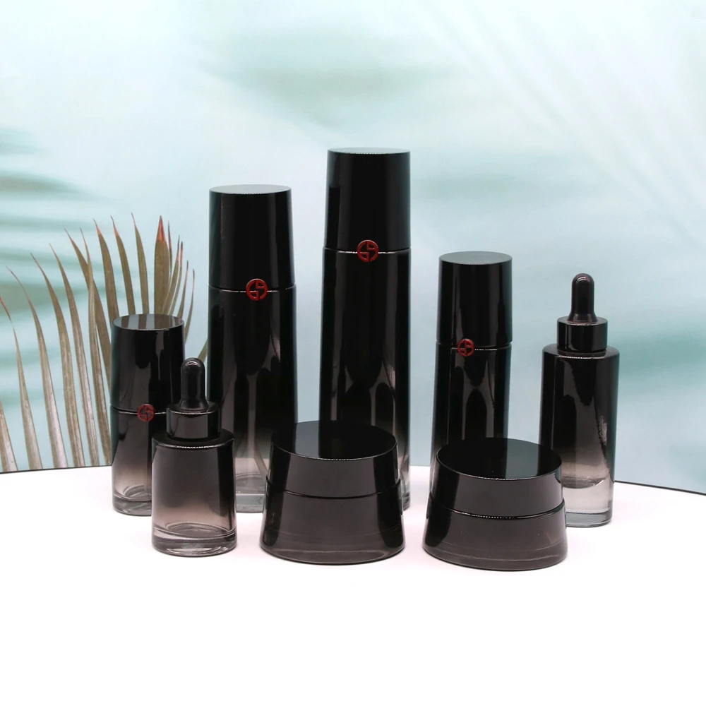 Luxury cosmetic skincare packaging 50g glass cream jar frost clear glass bottles face cream jars set 30ml 50ml 100ml