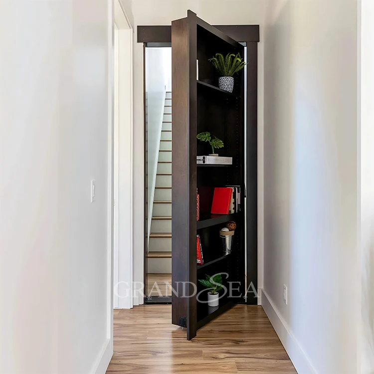 Good Quality Interior Wooden Hanging Basket Wall Pantry Storage Rack Book Shelf With Hidden Bookshelf Door Murphy Door System