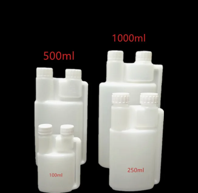 100ml ,250ml 500ml,1000ml HDPE Twin double Neck Measuring Plastic Dosing Bottle Chemical liquid dispenser Bottle