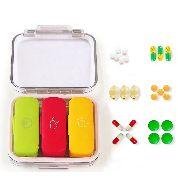 food grade tritan material water proof 3 Compartments Pill Organizer Box bpa free 3 Times a Day pill case medicine box