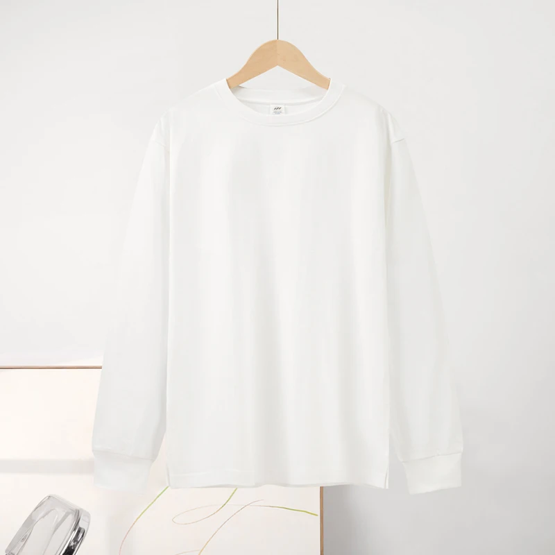RG-100% cotton stocked a lot ribbing sleeve opening plain long sleeve high quality t shirts 2021