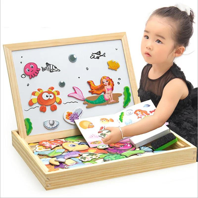 Wholesale Wooden Animal Puzzle Baby Jigsaw Shapes Educational Toys Montessori Wooden Magnetic Drawing Board WPT59 For Kids