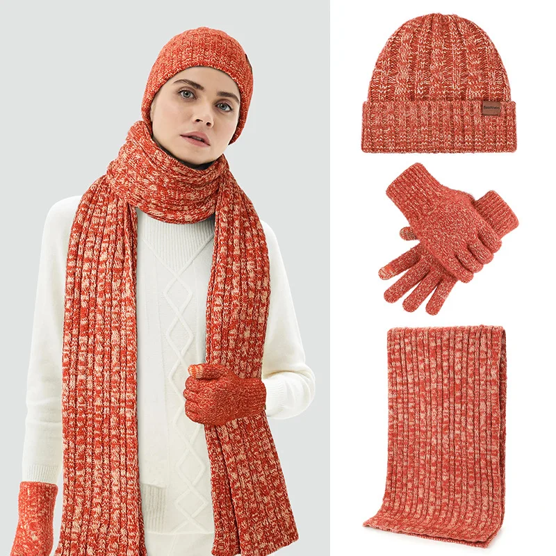 Hot Selling European And American Style Winter Hat Scarf Set Fashionable And Warm Knitted Gloves