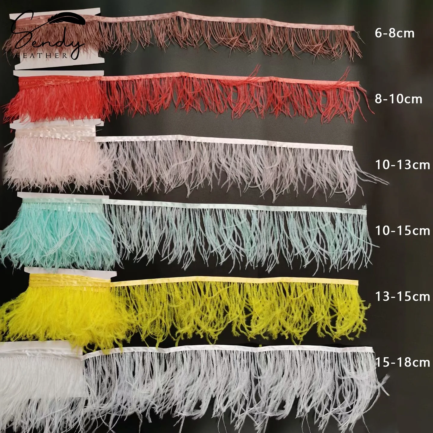 Factory Supply Customized Color Full Size 1-4ply Ostrich Feather Fringes Trimming With Satin Ribbon For Cheap Sale