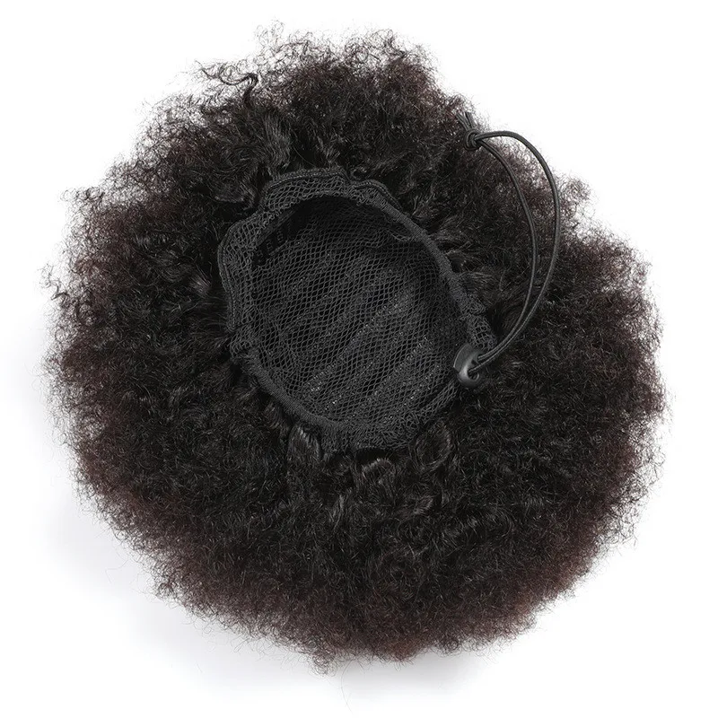 Puff Clip Chignon Bun Hairpiece 8 Inch Afro Curly Human Hair Bun Extensions