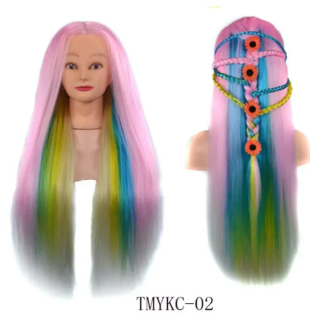 
Wholesale Colorful Manikin Rainbow Dolls Head With 60cm Long Hair Hairdressing Cosmetology Salon Mannequin Training Head 
