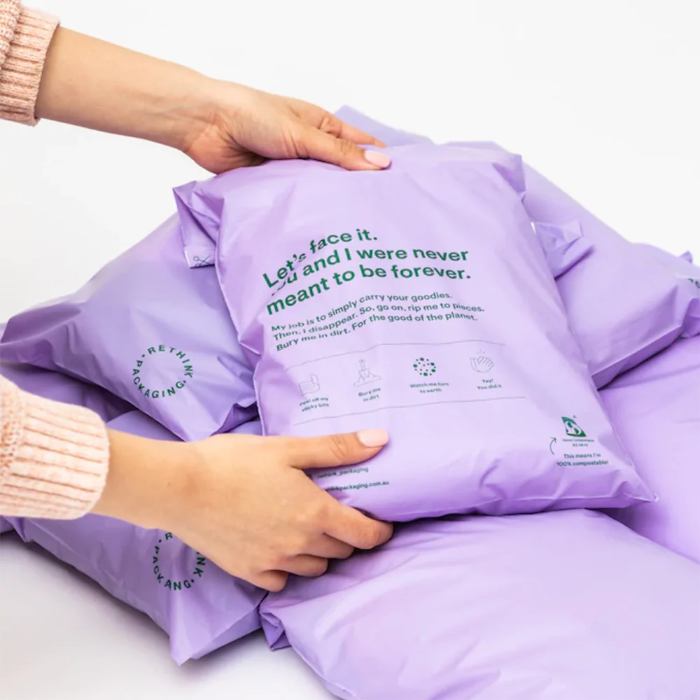Custom Logo Biodegradable Compostable Postage Satchels Plastic Envelopes Shipping  Poly Mailer Mailing Bags For Clothing